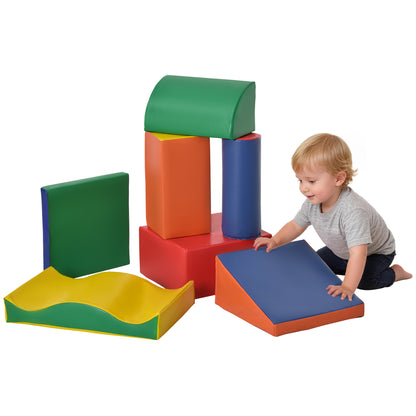 7PCS Module motricité bébé parcours motricité bébé blocs de construction en mousse EPE avec housse en polyuréthane - jouets éducatifs pour enfants d'âge préscolaire, multicolore-0