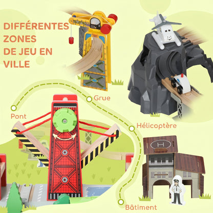 Set de Train en Bois pour Enfants, 100 Pièces, Jouets Ferroviaire Magnétique avec Grue, Pont, Hélicoptère, Multicolore-5
