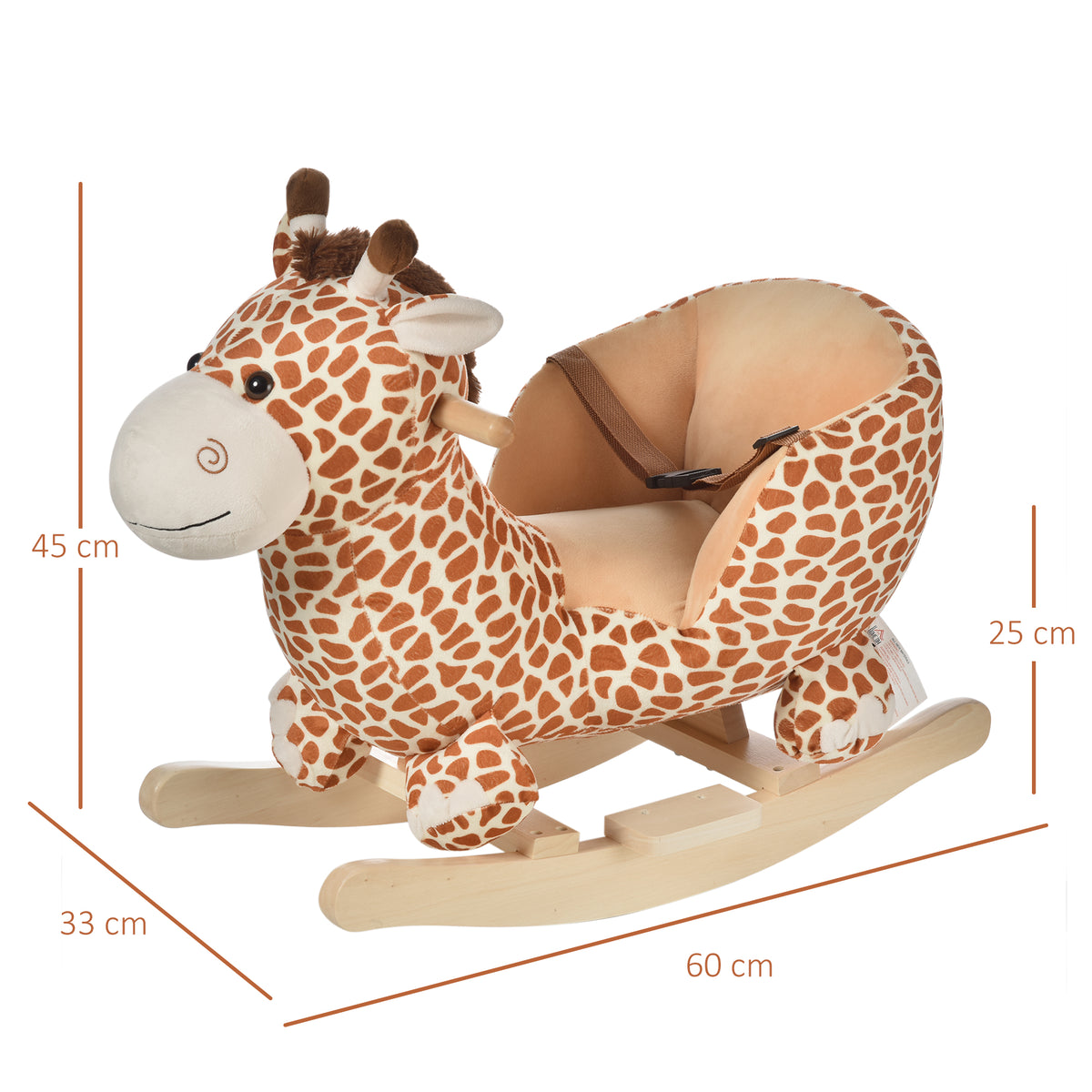 Jouet à Bascule modèle girafon Ceinture de sécurité Fonction Musicale 32 Pistes pour Enfant 18+Mois Marron Beige-2