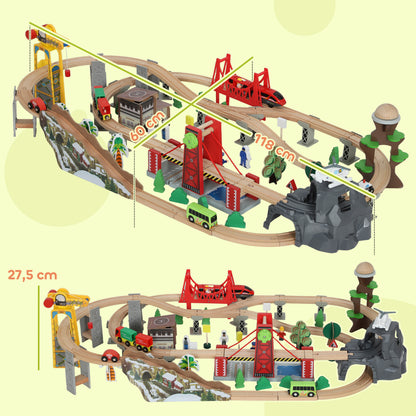 Set de Train en Bois pour Enfants, 100 Pièces, Jouets Ferroviaire Magnétique avec Grue, Pont, Hélicoptère, Multicolore-2