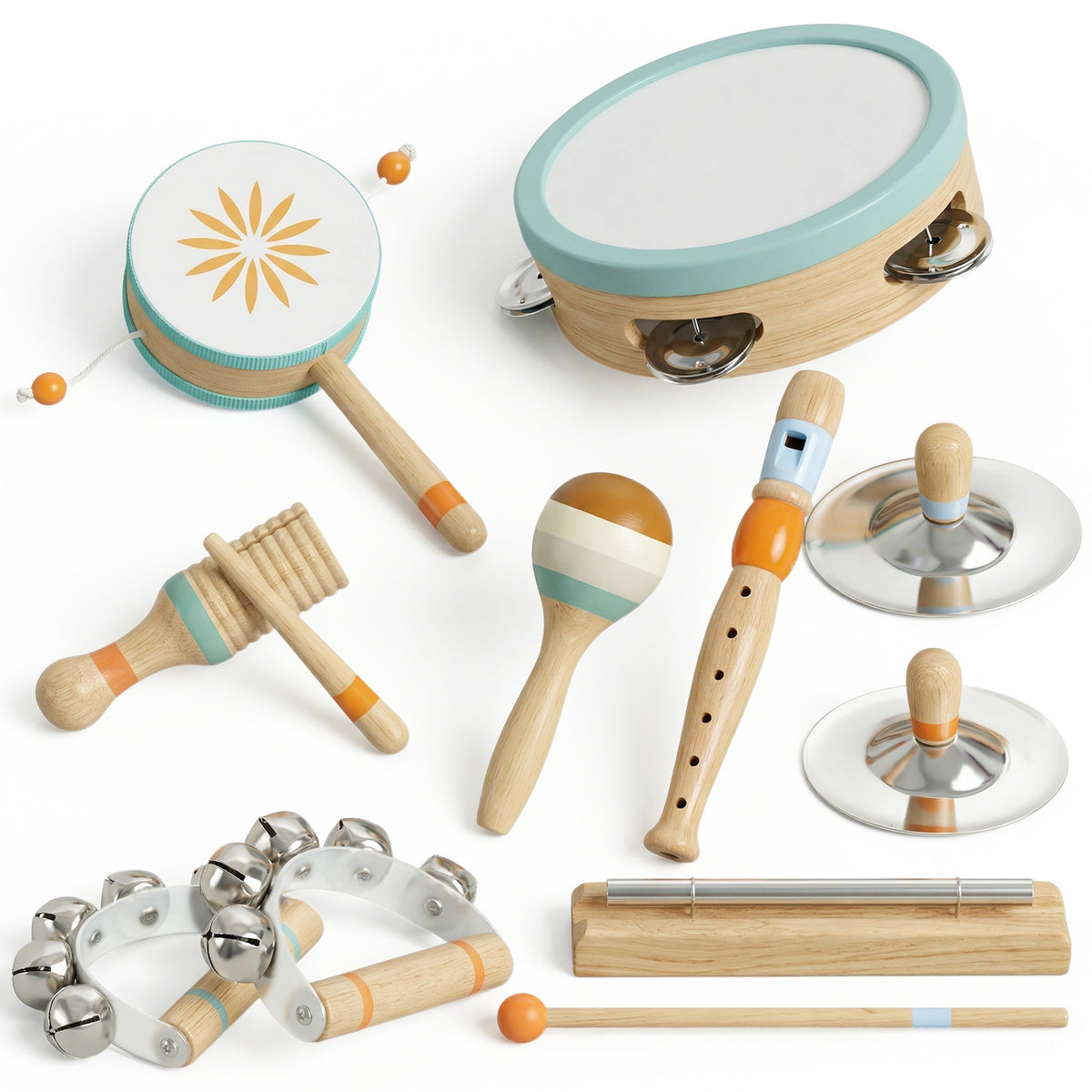 Instruments de Musique pour Enfants, Jouets Musicaux en Bois d'Inspiration avec Tambourin et Maracas pour Enfants 3+ Ans-0
