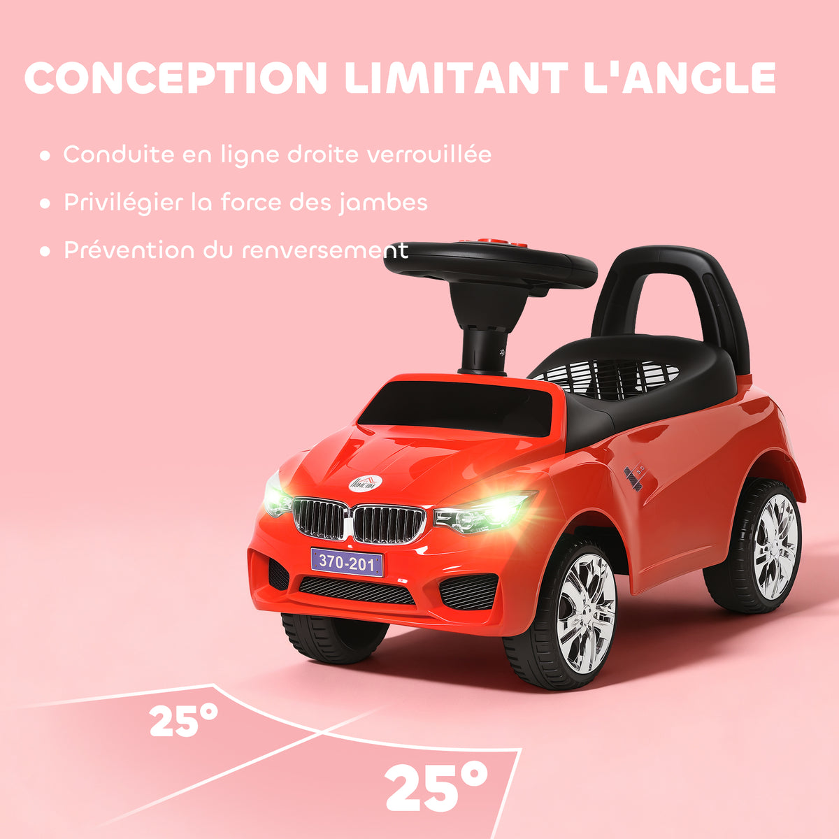 Porteur enfants voiture, véhicule à pousser avec coffre à jouets, klaxon, phares et musique, 63,5 x 28 x 36 cm, rouge-6