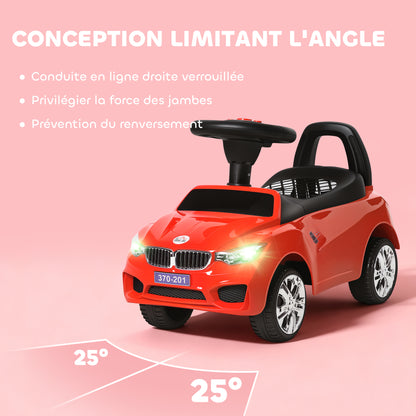 Porteur enfants voiture, véhicule à pousser avec coffre à jouets, klaxon, phares et musique, 63,5 x 28 x 36 cm, rouge-6