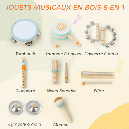 Instruments de Musique pour Enfants, Jouets Musicaux en Bois d'Inspiration avec Tambourin et Maracas pour Enfants 3+ Ans-3