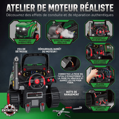 Jouet Moteur de Camion pour Enfants, Camion Mécano, Volant avec Effet de Brume, Sonores et Lumineux pour 3-6 Ans, Vert-4