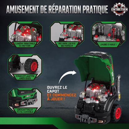 Jouet Moteur de Camion pour Enfants, Camion Mécano, Volant avec Effet de Brume, Sonores et Lumineux pour 3-6 Ans, Vert-3