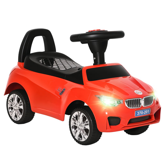 Porteur enfants voiture, véhicule à pousser avec coffre à jouets, klaxon, phares et musique, 63,5 x 28 x 36 cm, rouge-0