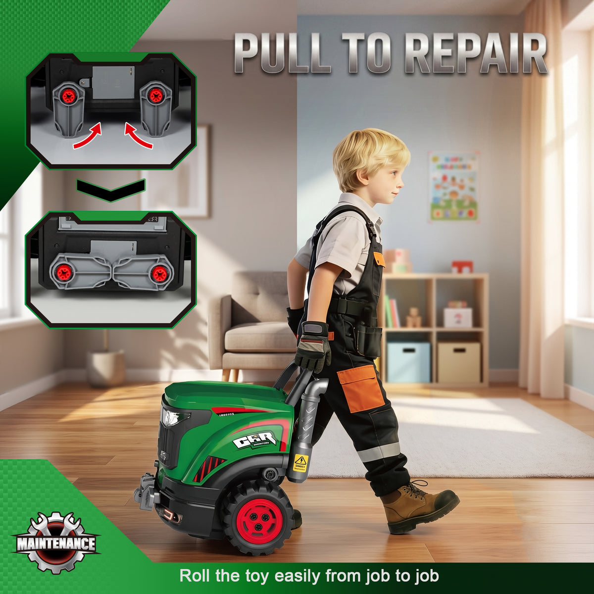 Jouet Moteur de Camion pour Enfants, Camion Mécano, Volant avec Effet de Brume, Sonores et Lumineux pour 3-6 Ans, Vert-7
