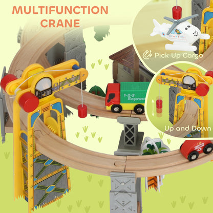 Set de Train en Bois pour Enfants, 100 Pièces, Jouets Ferroviaire Magnétique avec Grue, Pont, Hélicoptère, Multicolore-8