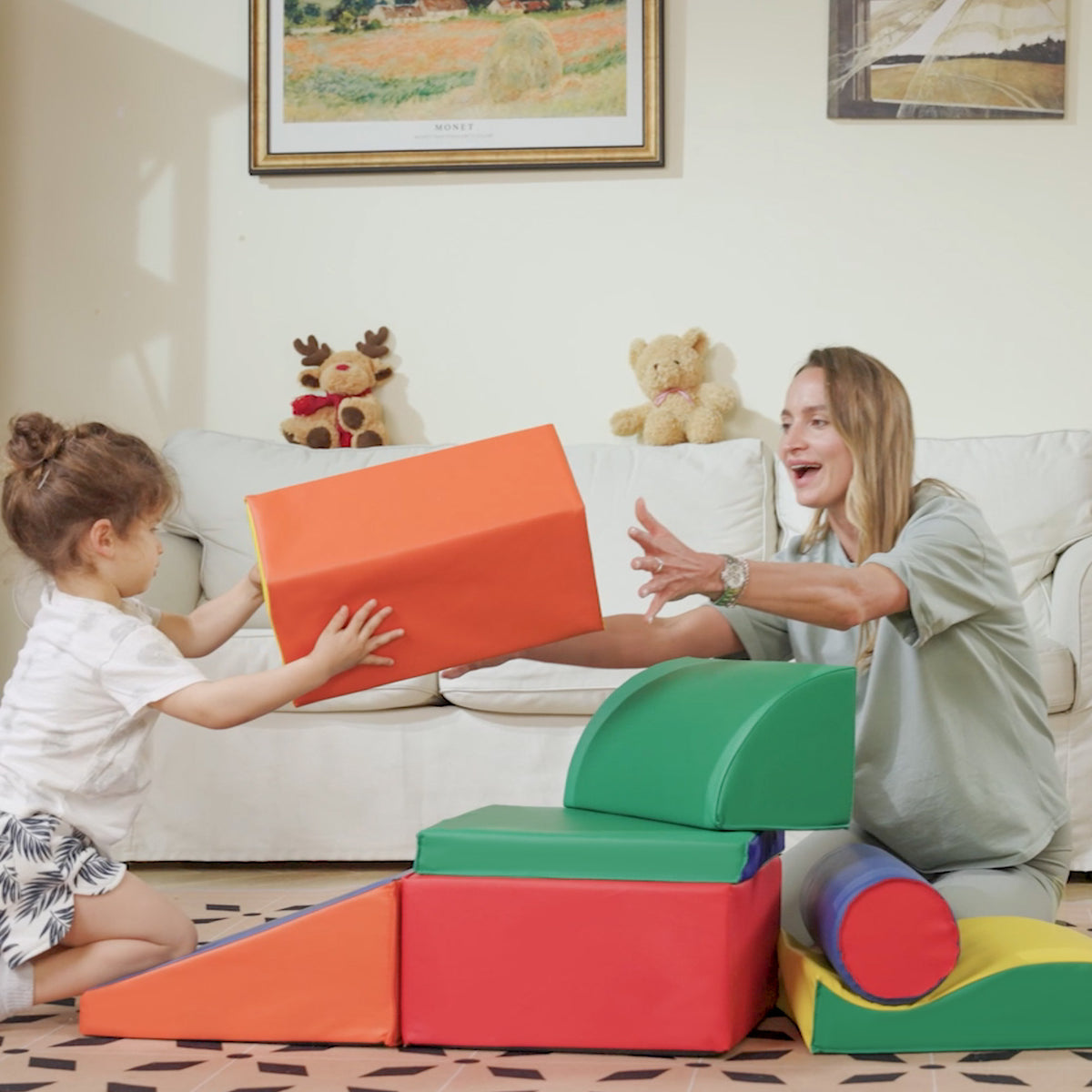 7PCS Module motricité bébé parcours motricité bébé blocs de construction en mousse EPE avec housse en polyuréthane - jouets éducatifs pour enfants d'âge préscolaire, multicolore-7