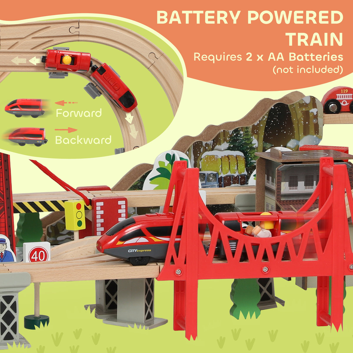 Set de Train en Bois pour Enfants, 100 Pièces, Jouets Ferroviaire Magnétique avec Grue, Pont, Hélicoptère, Multicolore-7