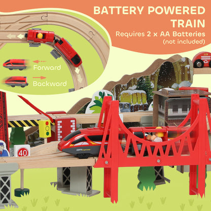 Set de Train en Bois pour Enfants, 100 Pièces, Jouets Ferroviaire Magnétique avec Grue, Pont, Hélicoptère, Multicolore-7