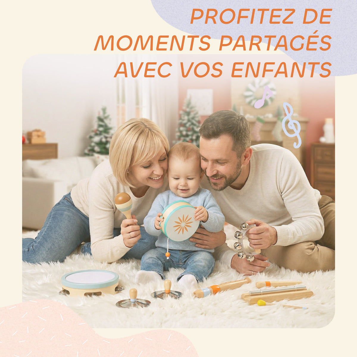 Instruments de Musique pour Enfants, Jouets Musicaux en Bois d'Inspiration avec Tambourin et Maracas pour Enfants 3+ Ans-5