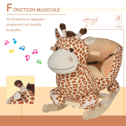 Jouet à Bascule modèle girafon Ceinture de sécurité Fonction Musicale 32 Pistes pour Enfant 18+Mois Marron Beige-4