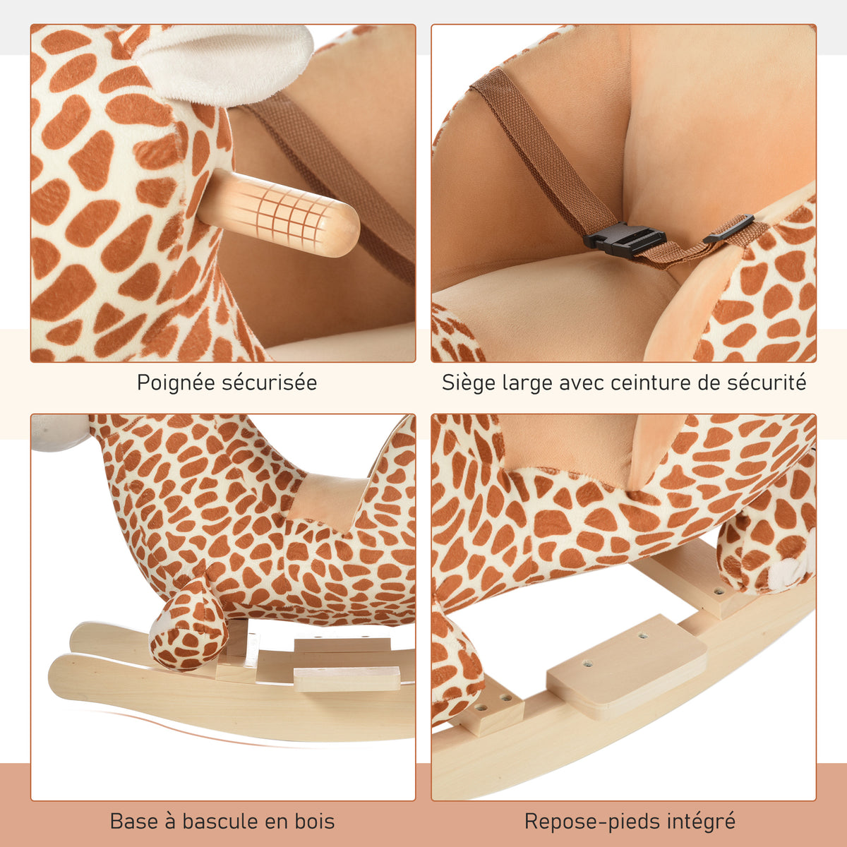 Jouet à Bascule modèle girafon Ceinture de sécurité Fonction Musicale 32 Pistes pour Enfant 18+Mois Marron Beige-6