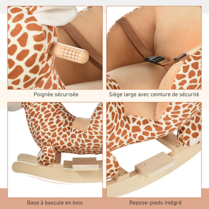 Jouet à Bascule modèle girafon Ceinture de sécurité Fonction Musicale 32 Pistes pour Enfant 18+Mois Marron Beige-6