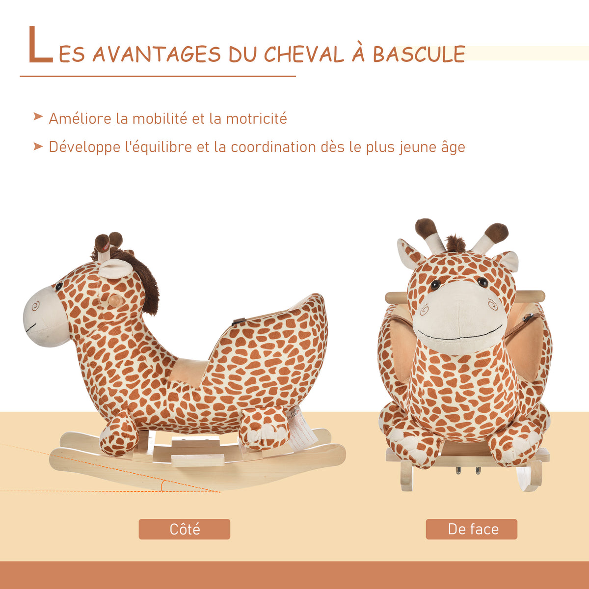 Jouet à Bascule modèle girafon Ceinture de sécurité Fonction Musicale 32 Pistes pour Enfant 18+Mois Marron Beige-5