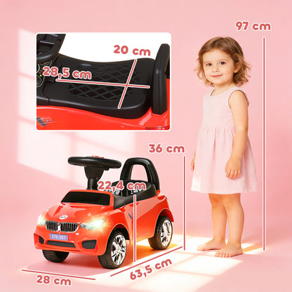 Porteur enfants voiture, véhicule à pousser avec coffre à jouets, klaxon, phares et musique, 63,5 x 28 x 36 cm, rouge-2